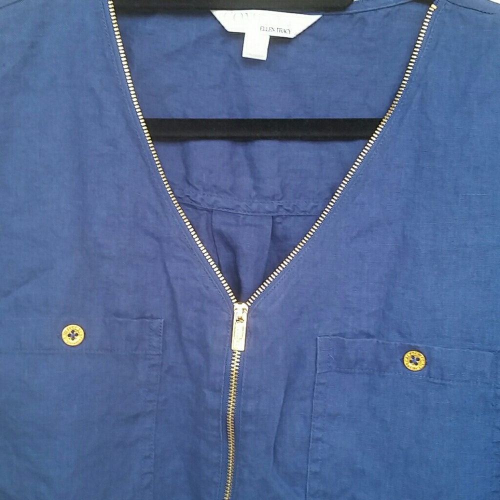 Faux Zipper Ellen Tracy Linen Top - Picture 4 of 7